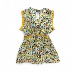 Dolce & Gabbana Girls Floral Tie-Front Blouse with Yellow Trim